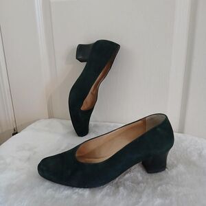 Vintage 80s 90s JB Martin Paris Green Suede Chunky Block Kitten Heels UK 2 US 5